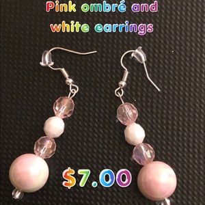 Handmade Pink ombré and white earrings